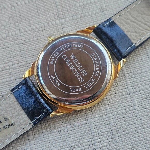 Wildlife Collection Wristwatch Analog Quartz Watch Black Genuine Leather Strap - Picture 12 of 12